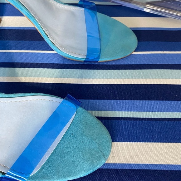 Fashion nova neon blue clear ankle strap square high heel sandals Sz 10 - Picture 10 of 15